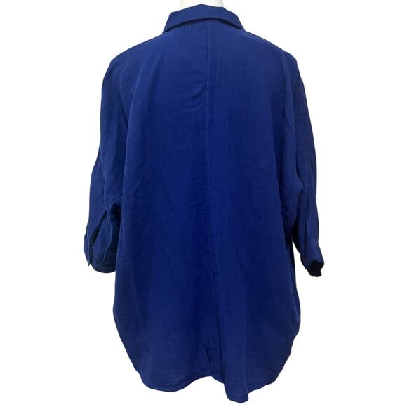 NWT J. JILL Women's 100% Cotton Tunic Top 3/4 Sleeve Button Front Blue Sea Sz S - Picture 5 of 11